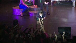 Kaylin Guevara reaches out to fans as she performs at the Orange County School of the Arts, as part of her dream to be pop star for a day with help from the Make-A-Wish Foundation. (Credit: KTLA)