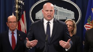 Acting Attorney General Matthew Whitaker announces new criminal charges against Chinese telecommunications giant Huawei at the Department of Justice Jan. 28, 2019, in Washington, D.C. (Credit: Chip Somodevilla/Getty Images)