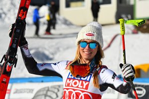 Mikaela Shiffrin of USA takes 1st place during the Audi FIS Alpine Ski World Cup Women's Super G on January 20, 2019 in Cortina d'Ampezzo Italy. (Credit: Francis Bompard/Agence Zoom/Getty Images)