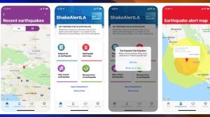 Interfaces of ShakeAlertLA app are seen in a screenshot taken from the Apple's App Store on Jan. 3, 2019.