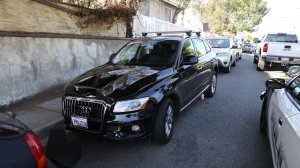 The Audi SUV involved in a hit-and-run that left a 21-year-old woman dead is seen after it was recovered from a neighborhood near the crash scene on Jan. 27, 2019, in an image released by Redondo Beach police.