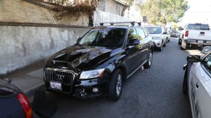 The Audi SUV involved in a hit-and-run that left a 21-year-old woman dead is seen after it was recovered from a neighborhood near the crash scene on Jan. 27, 2019, in an image released by Redondo Beach police.