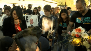 Community members gather for a vigil on Jan. 19, 2019, in honor of Antonio Arce, a 14-year-old boy fatally shot by police four days before in Tempe, Arizona. (Credit: KPHO via CNN)