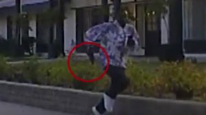 This image from video footage indicates where a suspect running from police in Pasadena is holding a handgun, on Jan. 11, 2019. The footage was released by police on Jan. 30, 2019.