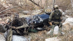 Los Angele County Sheriff's Department tactical paramedics work at the scene where a vehicle went off the side of Angeles Forest Highway in the Angeles National Forest on Feb. 9, 2019. (Credit: Los Angeles County Sheriff's Department)