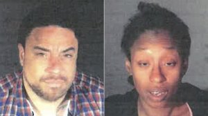 Adam Manson, left, and Kianna Williams are seen in booking photos released by the Culver City Police Department on Feb. 7, 2019.