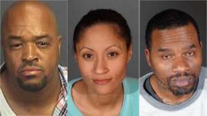 From left: Michael L. Bourgois, Khadijah J. Toliver and Marvin T. Carter are seen in photos released by LAPD on Feb. 11, 2019.