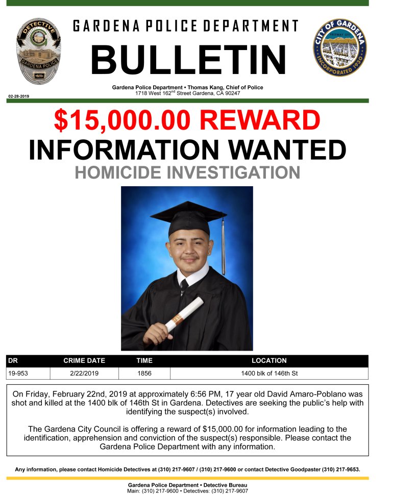 Gardena Police Department Reward Flier