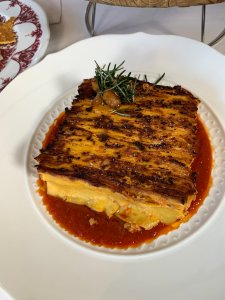 The 100-layer lasagna, called "pasta alla piastra" on the Viale Dei Romani menu. (Credit: KTLA)