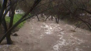 Laguna Canyon flooded during a powerful storm on Feb. 14, 2019. (Credit: KTLA)