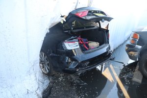 Pomona police officials released this photo of a stolen Audi that rammed into a patrol vehicle on Feb. 6, 2019.
