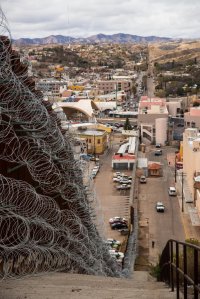 Razor wire is seen atop a portion of the border wall. (Credit: Robert Bushell / U.S. CBP Office of Public Affairs / U.S. Customs and Border Protection)