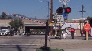 The scene of a train crash in El Monte that killed a 19-year-old man on Feb. 7, 2019, is seen here. (Credit: KTLA)