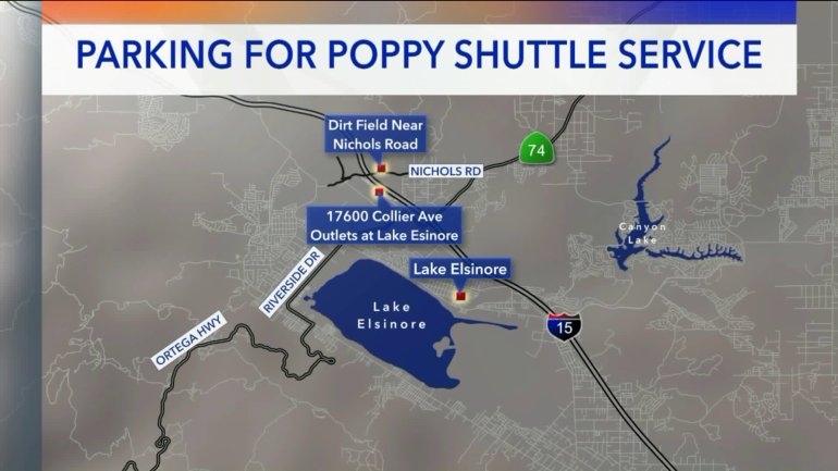 This map shows parking for shuttle service at Walker Canyon.