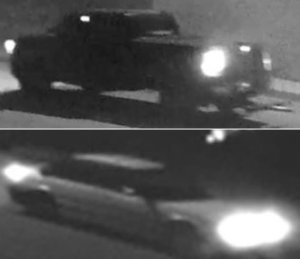 Two suspect vehicles involved in the theft of a 1962 Chevrolet Bel Air 409 are seen in photos released March 27, 2019, by the Los Angeles County Sheriff's Department.