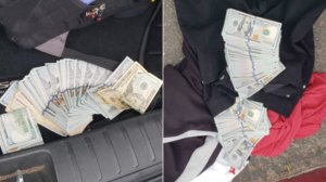 Cash recovered from two burglary suspect's rented vehicle in Sherman Oaks is seen in a photo released March 6, 2019, by the Los Angeles Police Department.