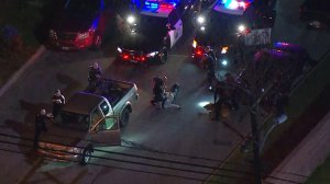 A man surrendered to police in Bellflower following a two-hour pursuit in an allegedly stolen pickup truck on March 1, 2019.