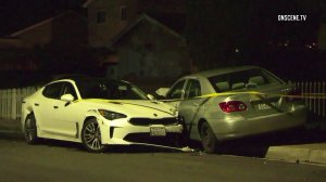 Police investigate a crash involving a stolen vehicle in the Sunland area on March 20, 2019. (Credit: OnScene.TV)