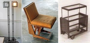 Two lamps designed by Frank Lloyd Wright and a chair and tea cart designed by Rudolph Schindler for Wright's Freeman House in the Hollywood Hills are seen in images released by Los Angeles police on March 12, 2019.