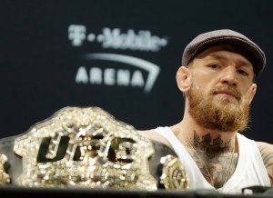 Conor McGregor speaks during a press conference for UFC 229 at Park Theater at Park MGM on October 04, 2018 in Las Vegas, Nevada. (Credit: Isaac Brekken/Getty Images)