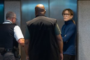 Actress Felicity Huffman is seen inside the Edward R. Roybal Federal Building and U.S. Courthouse in Los Angeles on March 12, 2019. (Credit: DAVID MCNEW/AFP/Getty Images)