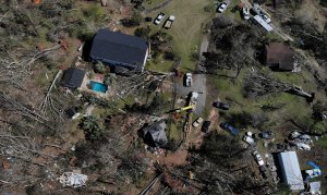 An aerial view shows damages caused by a tornado March 5, 2019, in Smiths Station, Ala.(Credit: Alex Wong/Getty Images)