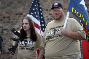 Advocating for the rights of gun owners, a group of demonstrators stage a counter-protest near a March for Our Lives rally on March 24, 2018 in Killeen, Texas. (Credit: Scott Olson/Getty Images)