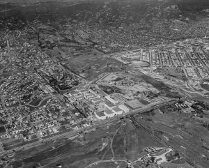 An aerial view of the 20th Century Fox film studios on the western edge of Beverly Hills circa 1937. (Credit: Hulton Archive / Getty Images)