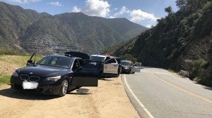 A music video shoot involving a gun and a fake kidnapping drew the attention of real sheriff's deputies in the Angeles National Forest on March 13, 2019. (Credit: Los Angeles County Sheriff's Department)