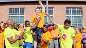 Starkey Hearing Foundation Ambassador Chris Massey participates with Reach Up teammates in The Special Olympics Unified Sports Experience Football Game at UCLA on July 28, 2015 in Los Angeles, California. (Credit: Rachel Murray/Getty Images for Starkey Hearing Foundation)