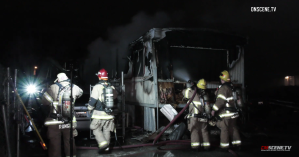 Firefighters respond to a fire at a mobile home in Highland on March 9, 2019. (Credit: Onscene.tv)