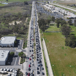 Vehicles are seen congesting a roadway in Lake Elsinore on March 17, 2019. (Credit: City of Lake Elsinore/ Instagram)