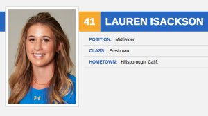 Lauren Isackson bio from the 2017 UCLA Women's Soccer Roster is seen in a screenshot captured March 19, 2019.
