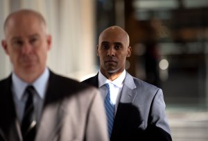 Former Minneapolis police officer Mohamed Noor arrives with his legal team at the Hennepin County Government Center on April 26, 2019, in Minneapolis, Minn. (Credit: Stephen Maturen/Getty Images)