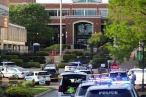 Police keep the campus on lockdown after a shooting at the University of North Carolina Charlotte in University City, Charlotte, on April 30, 2019.(Credit: LOGAN CYRUS/AFP/Getty Images)