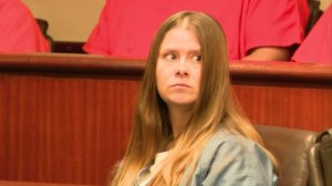 Jillian Godfrey pleads not guilty to willful child cruelty in a Riverside County court on April 15, 2019. (Credit: KTLA)