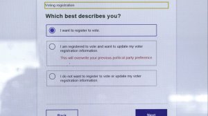 A page poses questions about voter registration as part of the California Department of Motor Vehicles' automated system. (Credit: Myung J. Chun / Los Angeles Times)
