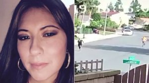 Marylou Villalobos Palos is seen, left, in an undated photo provided by her family, and at right in a still from home surveillance footage as she ran from an assailant who wound up stabbing her on April 16, 2019, in Lake Forest.