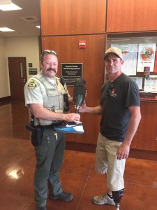 Sonoma County sheriff’s deputies returned a prosthetic leg to a skydiver who lost it during a jump on April 22, 2019. (Credit: Sonoma County Sheriff’s Department)