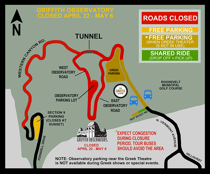 A map was provided on the Griffith Observatory website.