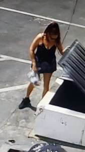 A woman wanted in connection with a puppy dumping incident in Coachella is seen in a April 18, 2019, surveillance image released by the Riverside County Department of Animal Services.