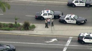 The driver of the vehicle is seen being taken into custody on May 10, 2019. (Credit: KTLA)