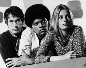 Promotional studio portrait of actors Michael Cole (L), Clarence Williams III and Peggy Lipton for the television series, "The Mod Squad," circa 1968. (Credit: ABC/Hulton Archive/Courtesy of Getty Images)
