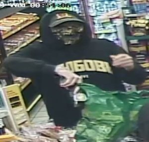 Police are seeking the man pictured in this photo in connection with an armed robbery at a La Verne gas station on May 29, 2019. (Credit: La Verne Police Department)