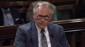 PG&E CEO Bill Johnson testifies before the state Assembly Utilities and Energy Committee in Sacramento on May 15, 2019. (Credit: The California Channel via calchannel.granicus.com)