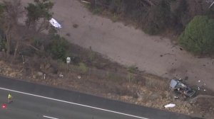 Authorities investigate a crash that left two people dead along Pacific Coast Highway near Point Mugu in Ventura County on May 17, 2019 (Credit: KTLA)