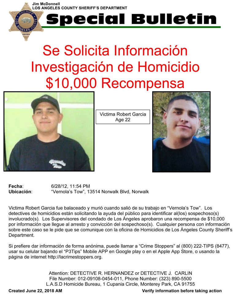 Los Angeles County Sheriff's Department wanted flier.