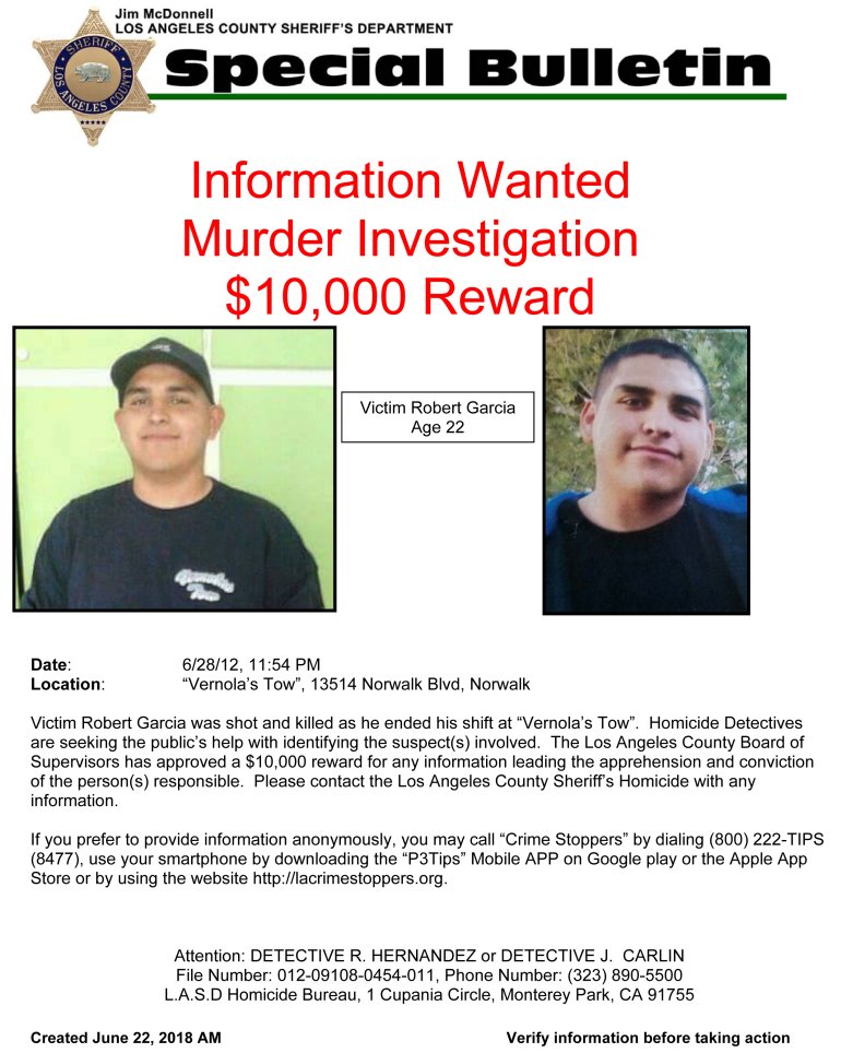 Los Angeles County Sheriff's Department wanted flier.