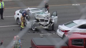 A 65-year-old woman was killed when a wrong-way driver crashed into her vehicle on Newport Beach on June 5, 2019. (Credit: OnScene.TV)