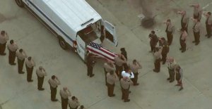 A procession for fallen deputy Joseph Solano is seen on June 12, 2019. (Credit: KTLA)